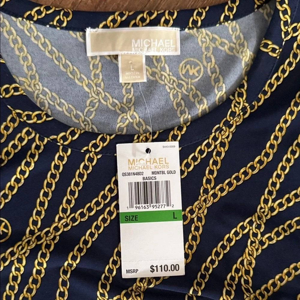 Michael Kors Navy and Gold Chain Pattern Dress